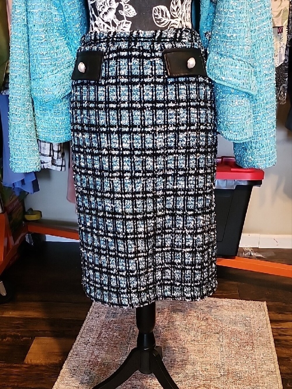 Turquoise Bouclé Double-Button Blazer Jacket - Women - Picture 3 of 7